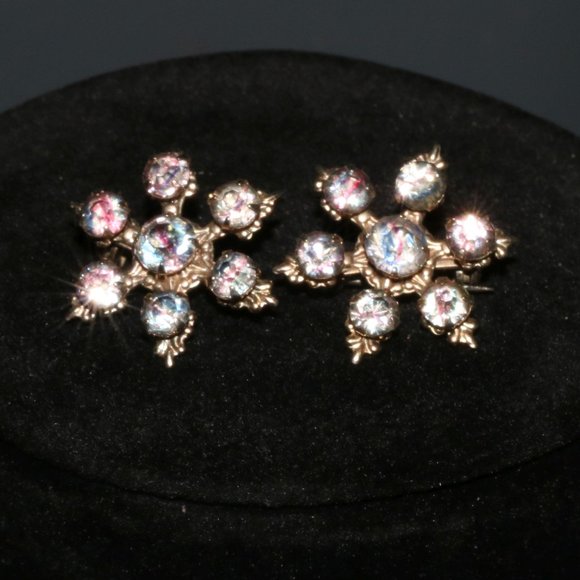 SNOWFLAKE Pair of Brooch Pins Clear Rhinestone - Picture 3 of 7